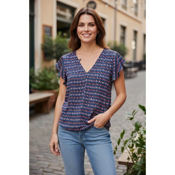 GAP Women’s Multicolor Printed Ruffle Sleeve Blouse Size XS | Boho Chic Top - Picture 1 of 7